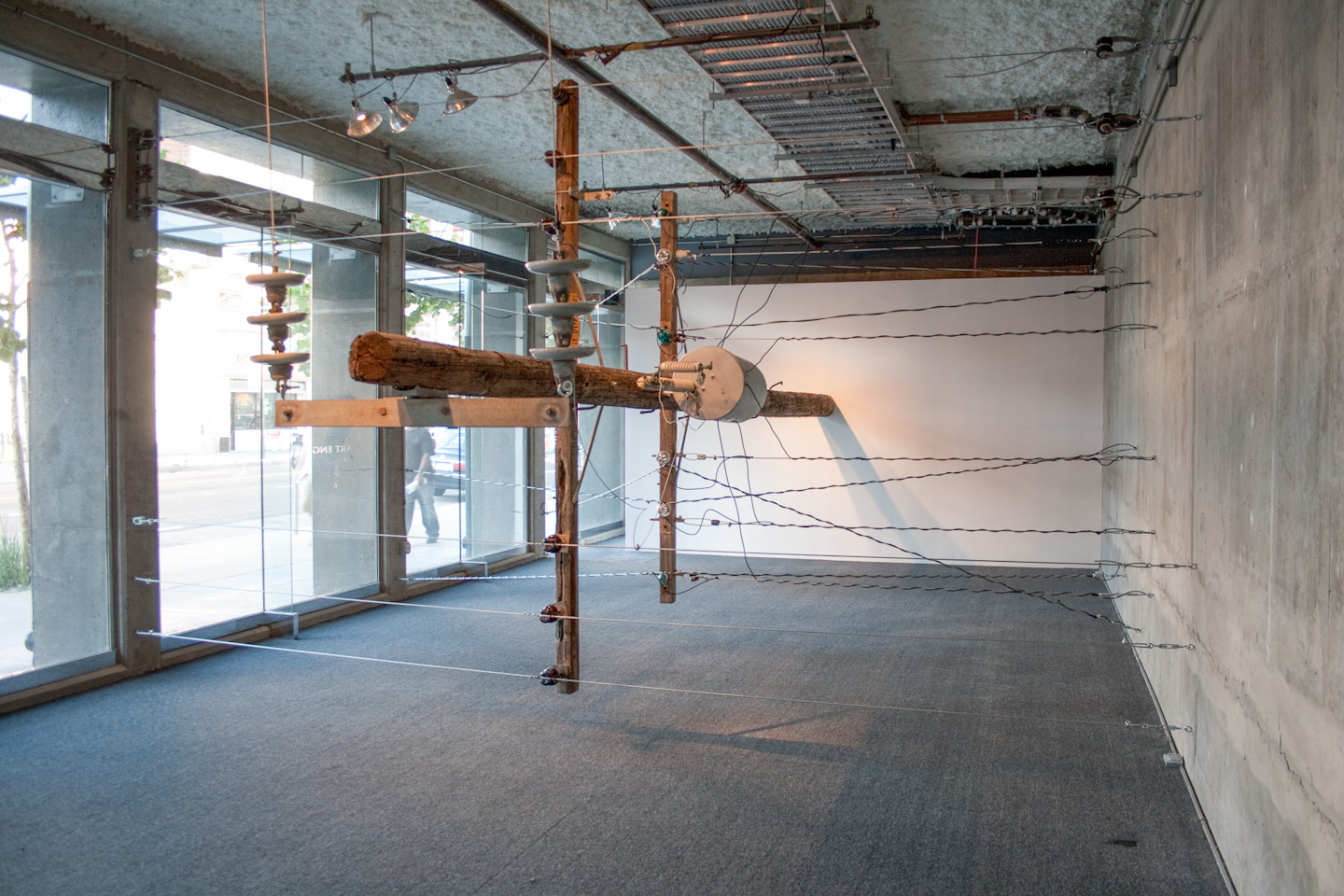 Photo of sculpture Tilted Pole, 2008 by Luther Thie installed at Art Engine, San Francisco